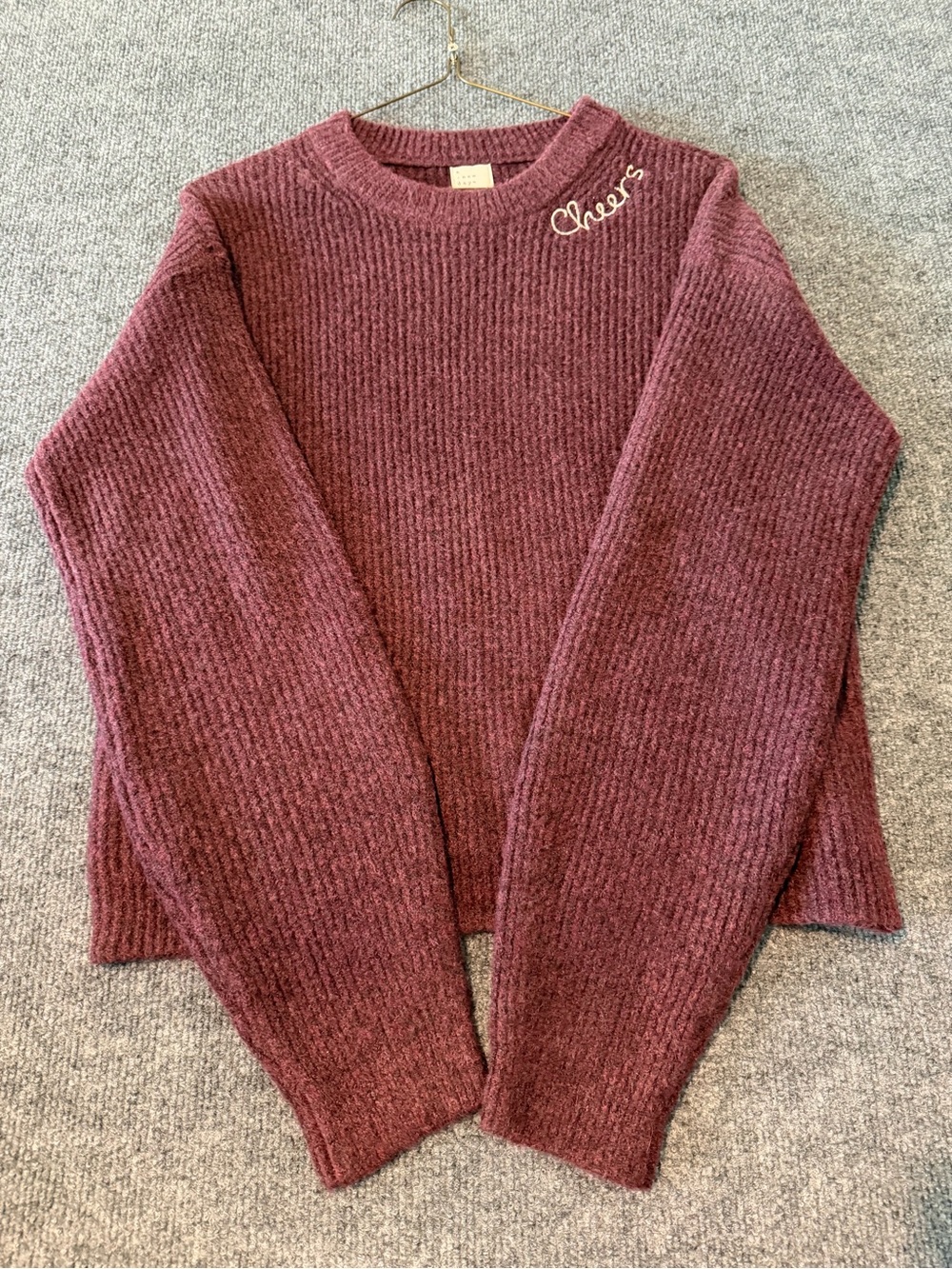 a new day maroon Crewneck Sweater with 'Cheers' Embroidery